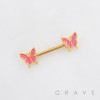 SPARKLING BUTTERFLY GLITTER CHARM NIPPLE RING 316L SURGICAL STEEL